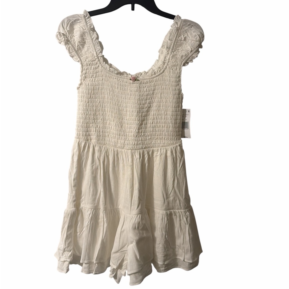 NWT Moa Moa White Smocked Puff Sleeve Romper Small